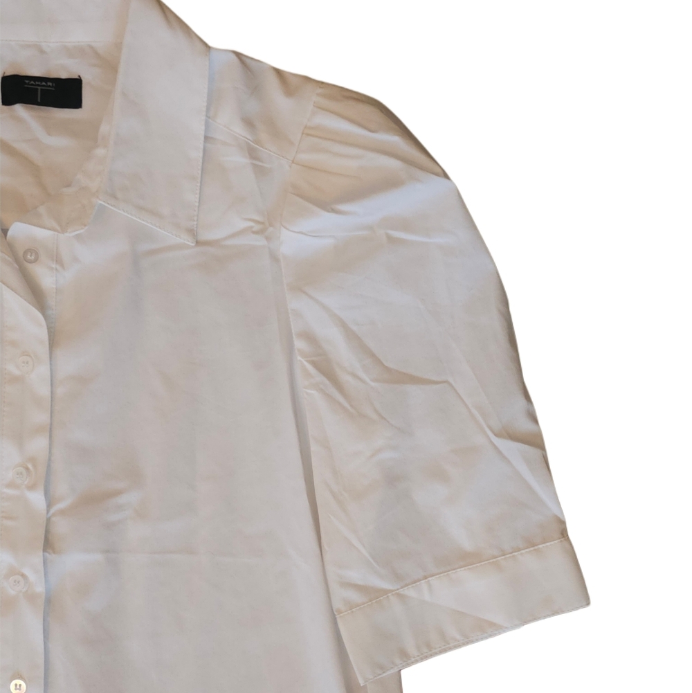 Tahari White Button Up Short Sleeve Shirt Medium - Picture 3 of 6